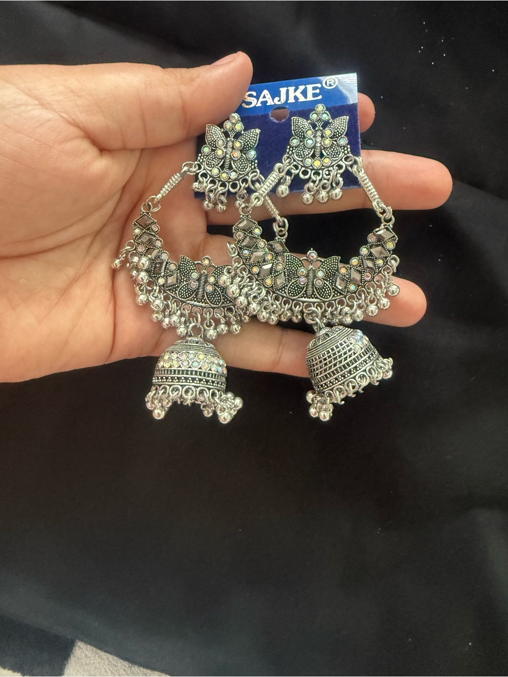 Silver-Tone Jhumka Chandbali Earrings - Silver